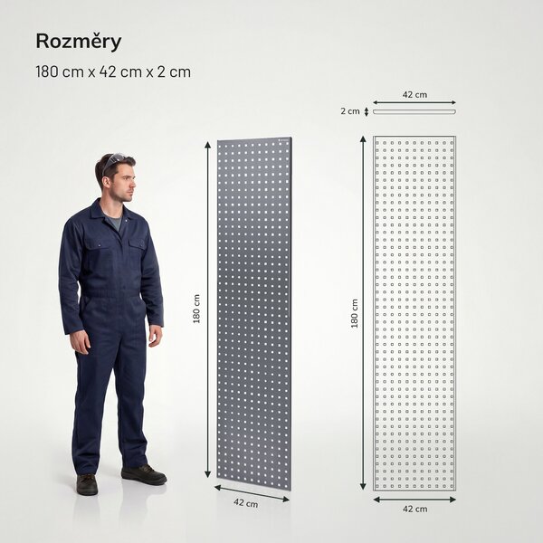 Perforovaná tabule k regálu antracitová: JOHNNY, 2 kusy, 1800 x 20 x 420 mm