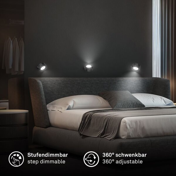 BRI 3896015 Tari nástěnné bodové svítidlo - 1,6W, 160lm, LED, nabíjecí, CCT, stmívatelné, bezdrátové, černá - BRILONER