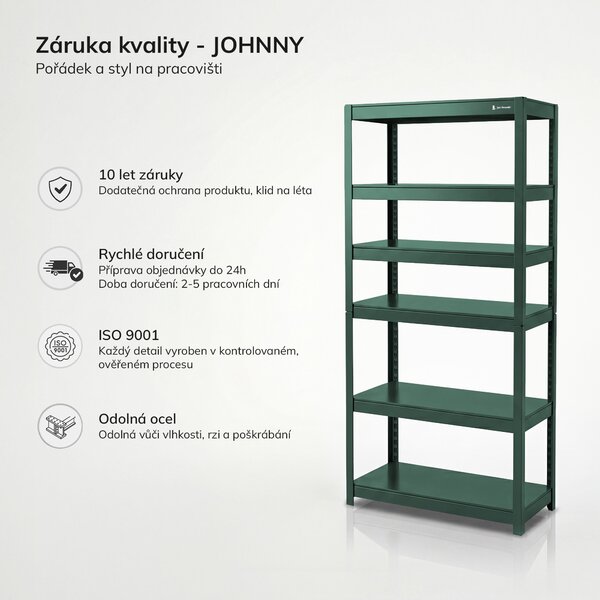 Kovový široký regál zelený: JOHNNY, 1800 x 800 x 420 mm