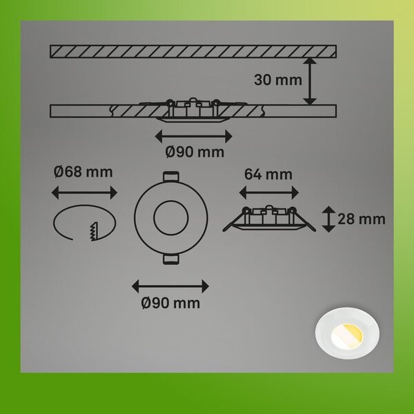 BRI 7588036 Klira 3ks sada LED vestavné bodové svítidlo do koupelny 230V, CTS přepínač, IP44, bílé - BRILONER