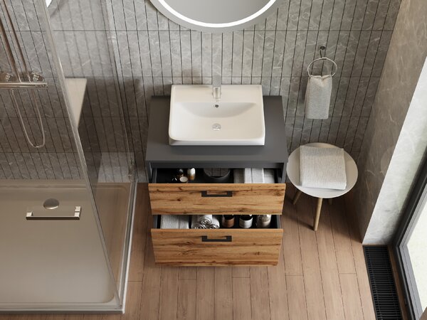 Lavedo Afina Neon Grey/Wotan Oak 80 koupelnová skříňka s umyvadlem