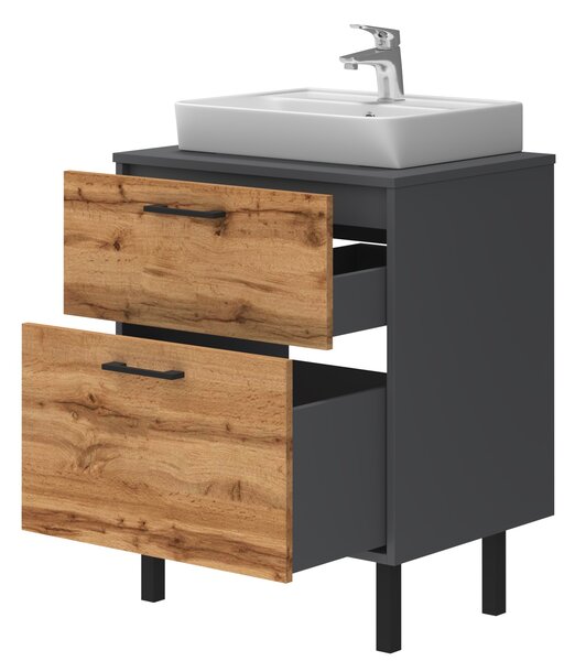 Lavedo Afina Neon Grey/Wotan Oak 60 koupelnová skříňka s umyvadlem
