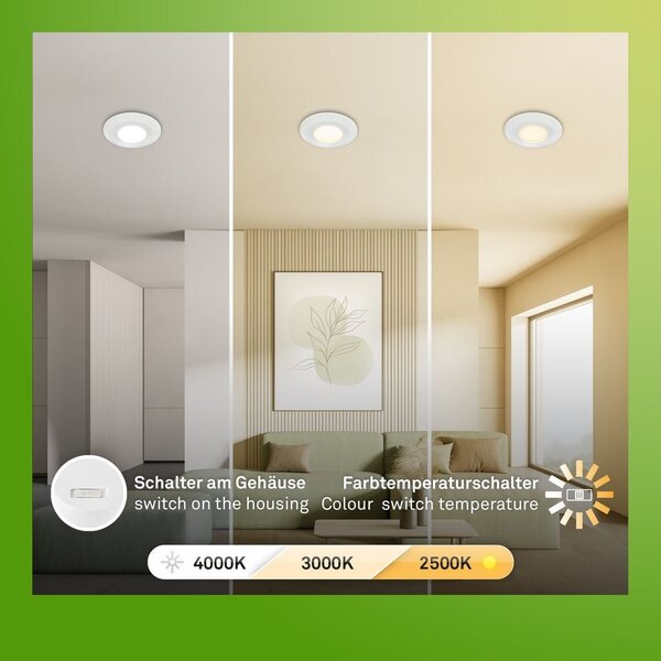 BRI 7588036 Klira 3ks sada LED vestavné bodové svítidlo do koupelny 230V, CTS přepínač, IP44, bílé - BRILONER