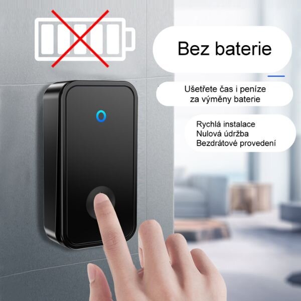 Domovní bezdrátový zvonek CACAZI FA28 - sada 1 bezbateriové tlačítko a 1 přijímač, černý