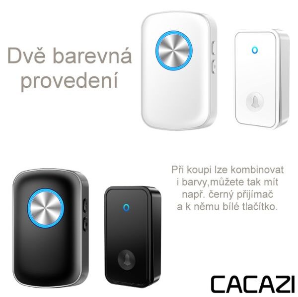 Domovní bezdrátový zvonek CACAZI FA28 - sada 1 bezbateriové tlačítko a 1 přijímač, bílý