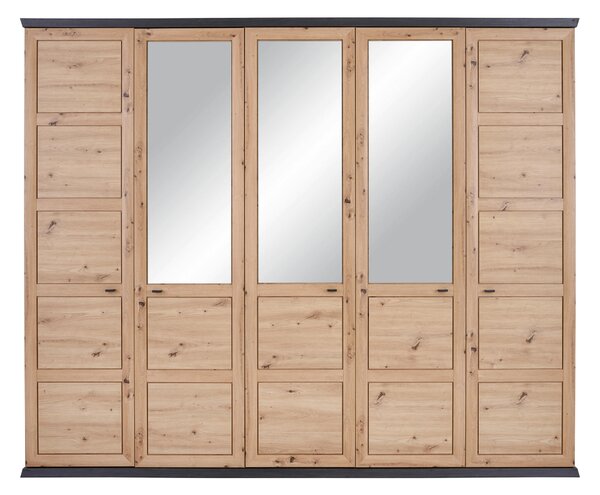 ŠATNÍ SKŘÍŇ SE ZRCADLEM, tmavě šedá, dub artisan, 255/209/60 cm Hom`in - Šatní skříně