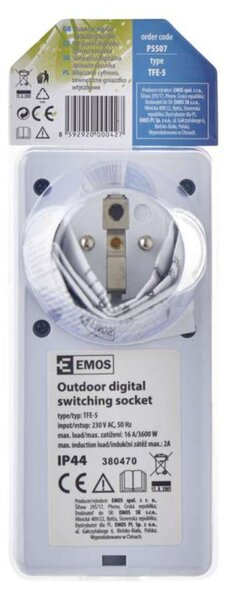 EMOS Časovač - digitální spínací zásuvka venkovní IP44 1907110030