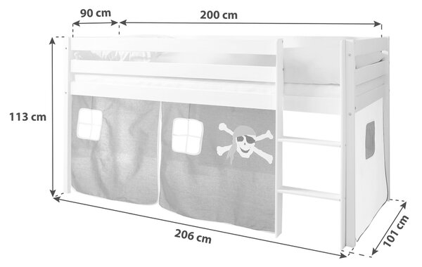 VYSOKÁ POSTEL, 90/200 cm černá, bílá MID.YOU - Dětské postele, Online Only