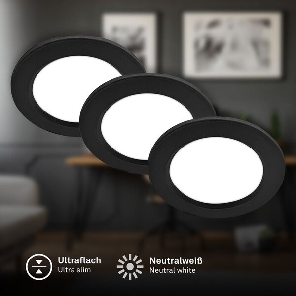 BRI 7993035 Jeft vestavná svítidla 120mm 3ks sada - 230V, 6W, 660lm, LED, neutrální bílá, černá - BRILONER
