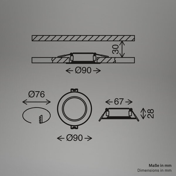 BRI 7992035 Jeft vestavná svítidla 76mm 3ks sada - 230V, 3W, 330lm, LED, neutrální bílá, černá - BRILONER