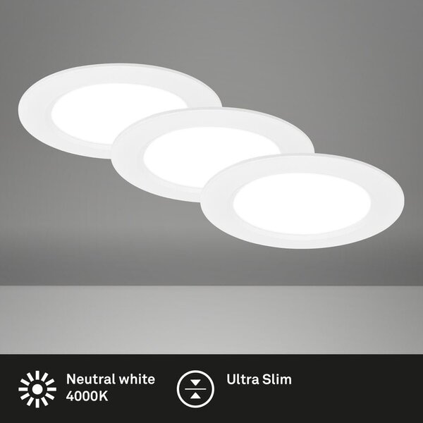 BRI 7993036 3ks sada LED vestavné bodové svítidlo – pr.120mm, ploché, 6W, 230V, neutrální bílá, bílé - BRILONER