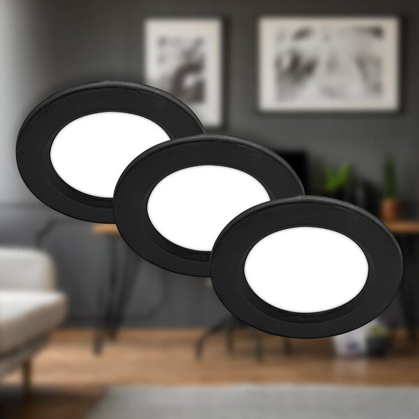 BRI 7992035 Jeft vestavná svítidla 76mm 3ks sada - 230V, 3W, 330lm, LED, neutrální bílá, černá - BRILONER