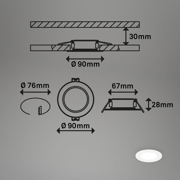 BRI 7992036 3ks sada LED vestavné bodové svítidlo – pr.90mm, ploché, 3W, 230V, neutrální bílá, bílé - BRILONER