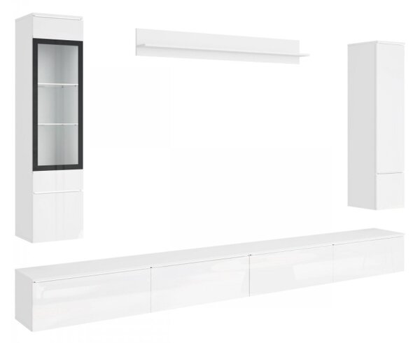 Nábytek do obývacího pokoje Sawoti VIII + LED, Barva: bílá / bílý lesk 5903211513930