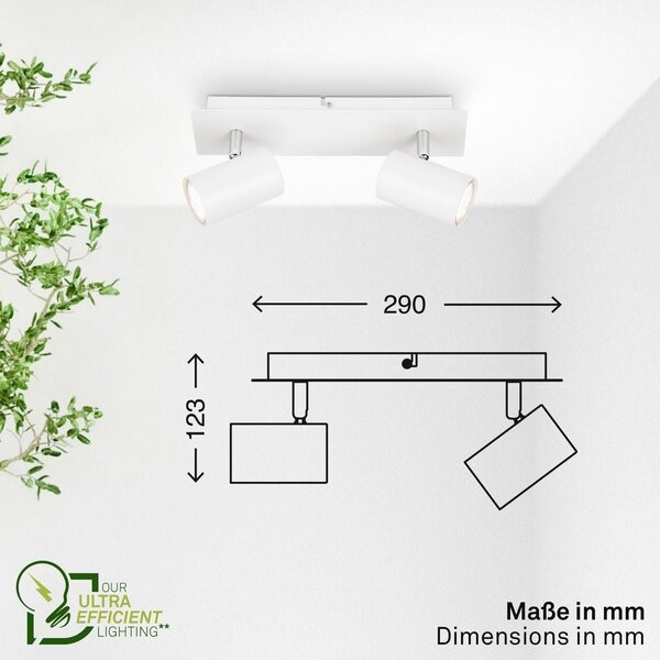 BRILO 2840026 Isil A LED stropní bodové svítidlo, třída A, 2-ramenné, 50.000h, nastavitelné, bílé - BRILO