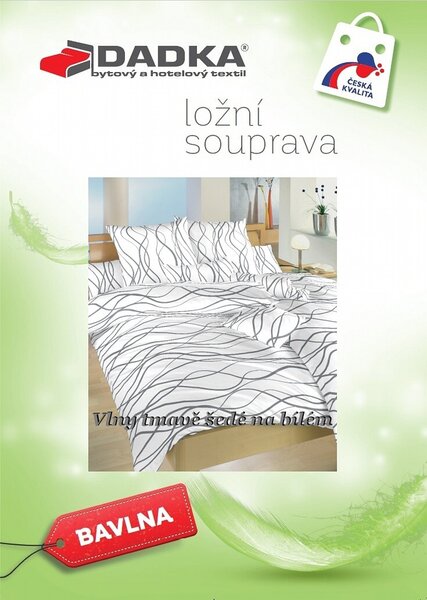 Povlečení bavlna Vlny tmavě šedé na bílém 140x200, 70x90 cm