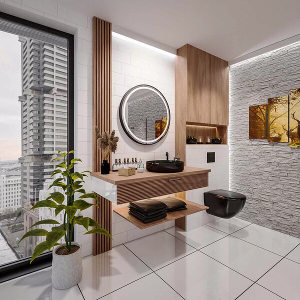 Zcadlo kulaté LED LOFT LONDON v rámu z broušeného hliníku BARVA RÁMU: ZLATÁ, Ø zrcadla: Ø 70 cm