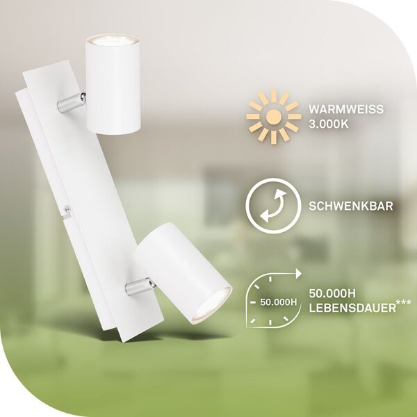 BRILO 2840026 Isil A LED stropní bodové svítidlo, třída A, 2-ramenné, 50.000h, nastavitelné, bílé - BRILO