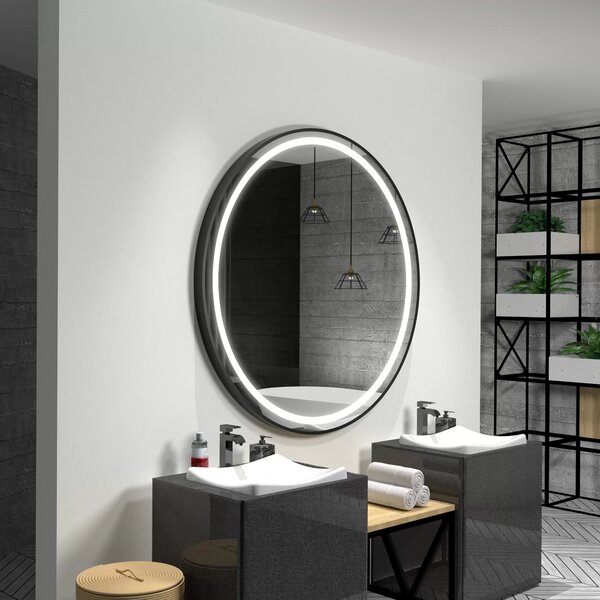 Zcadlo kulaté LED LOFT LONDON v rámu z broušeného hliníku BARVA RÁMU: ZLATÁ, Ø zrcadla: Ø 70 cm