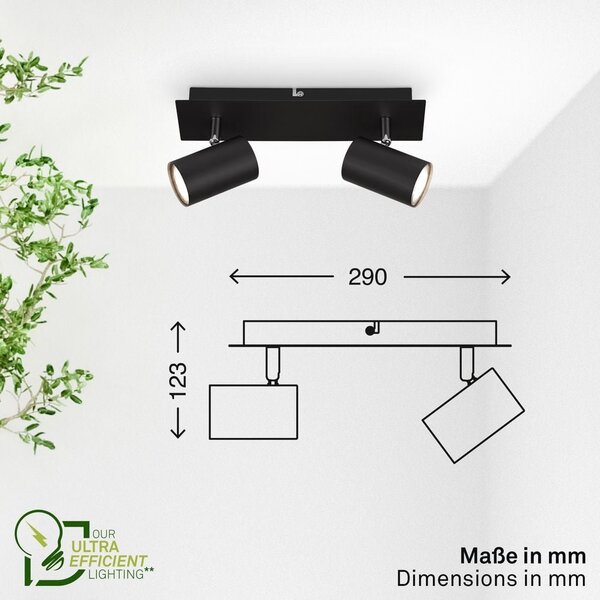 BRILO 2840025 Isil A LED stropní bodové svítidlo, třída A, 2-ramenné, 50.000h, nastavitelné, černá - BRILO