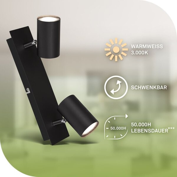 BRILO 2840025 Isil A LED stropní bodové svítidlo, třída A, 2-ramenné, 50.000h, nastavitelné, černá - BRILO