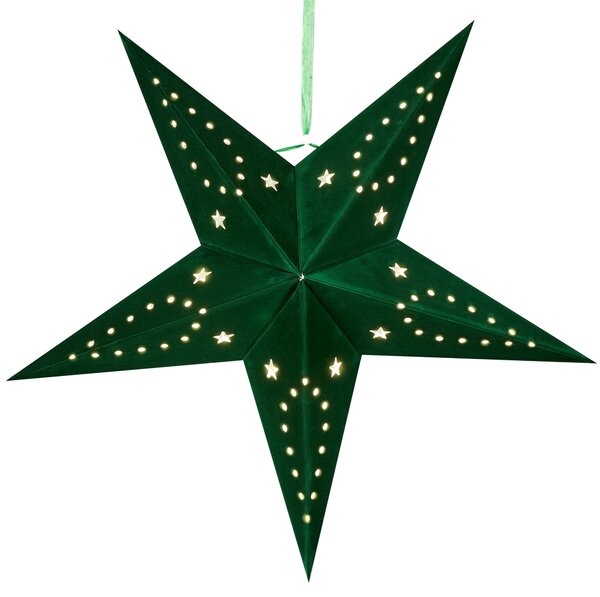 Sada 2 závěsných dekorací LED MOTTI 45 cm Hvězda Smaragdová