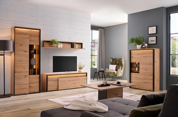 KOMODA POD TELEVIZI, černá, dub artisan, 155/55/41 cm Hom`in - Černé komody