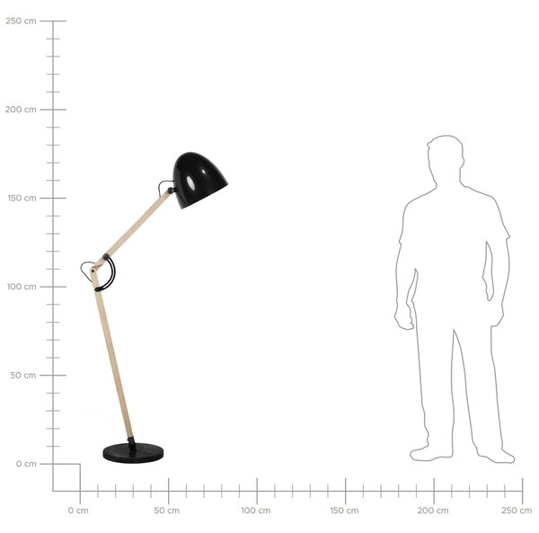 Stojací lampa HETTON Nastavitelná Dubové dřevo Černá