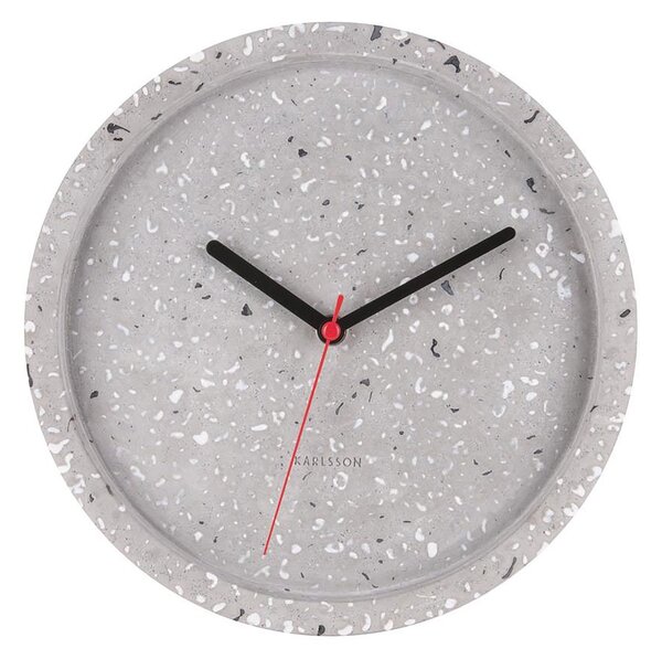 KARLSSON Nástěnné šedé kameninové hodiny Tom Tarazzo ∅ 26 × 5 cm