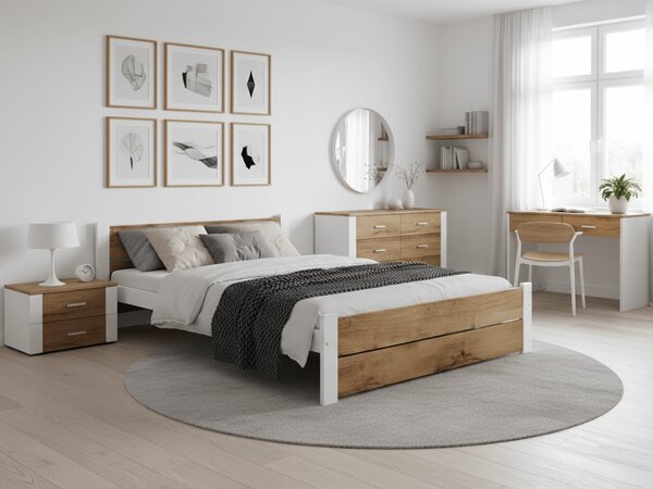 Postel IKAROS DOUBLE 120 x 200 cm, dub artisan/bílá s laťkovým roštem a matrací Deluxe 10 cm