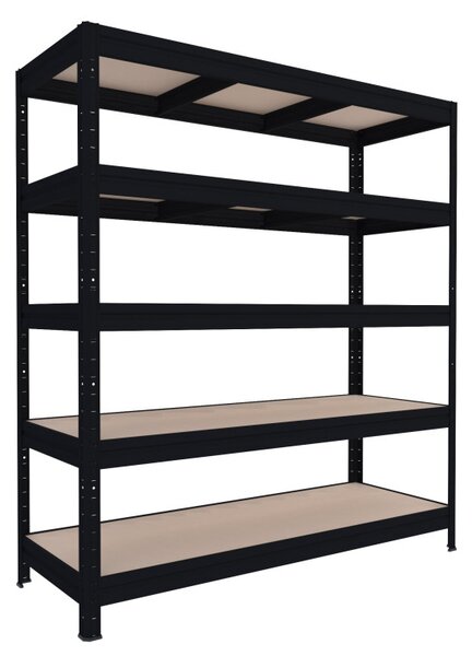 Velký policový regál Biedrax 60 x 160 x 180 cm, černý, 5 polic MDF, nosnost 400 kg na polici