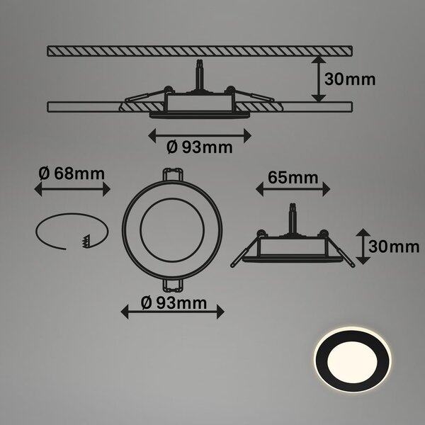 BRILO 7988035 Gima 3ks sada LED vestavné bodové svítidlo, 3 krokové ovládání, černá - BRILO