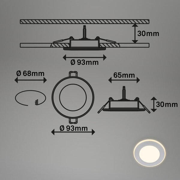 BRILO 7988034 Gima 3ks sada LED vestavné bodové svítidlo, 3 krokové ovládání, matný chrom - BRILO