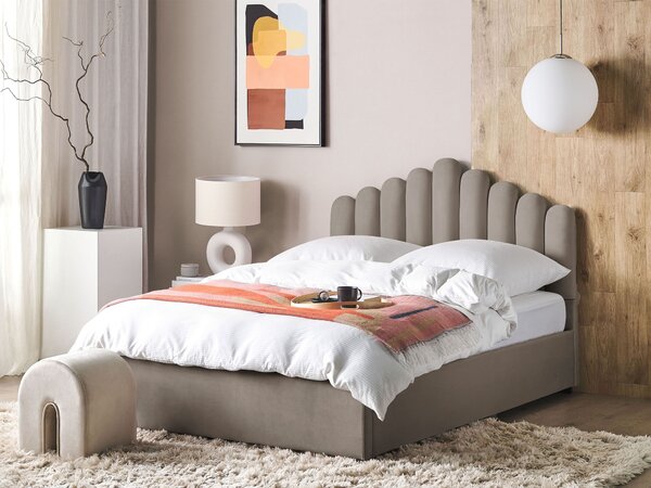 Postel s úložným prostorem Umělý samet VINCENNES 160 x 200 cm Taupe