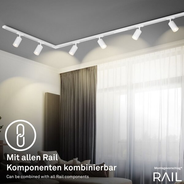 BRILO 8007016 LED spot 5,5W lištový systém 230V vysokonapěťový, stmívatelné, teplá bílá, 4x10 cm, bílý - BRILO