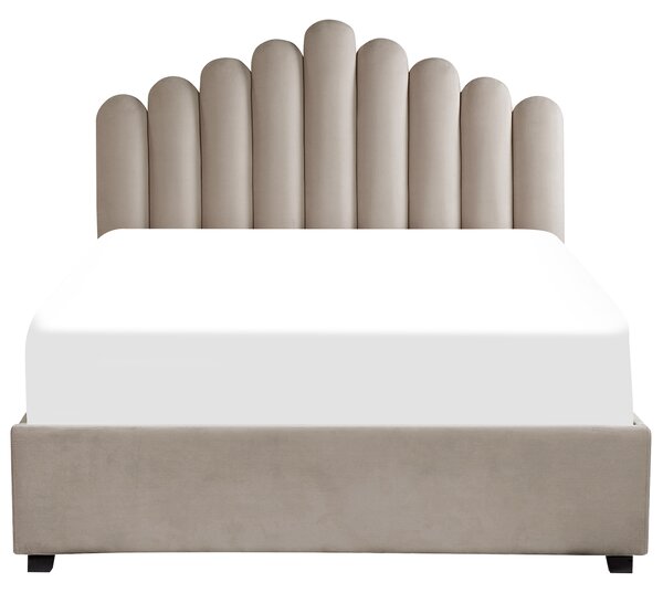 Postel s úložným prostorem VINCENNES Umělý samet Taupe 140 x 200 cm