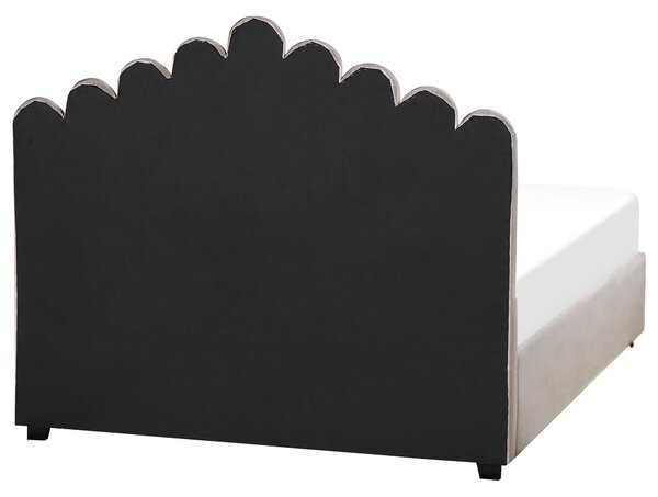Postel s úložným prostorem VINCENNES Umělý samet Taupe 140 x 200 cm