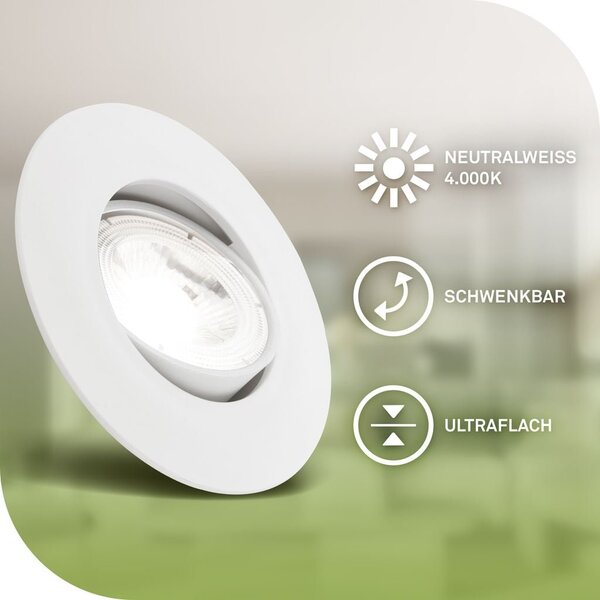 BRILO 7989036 3ks sada LED vestavné bodové svítidlo EEK A 90mm, nastavitelné, ploché, 2W, 4000K, bílé - BRILO
