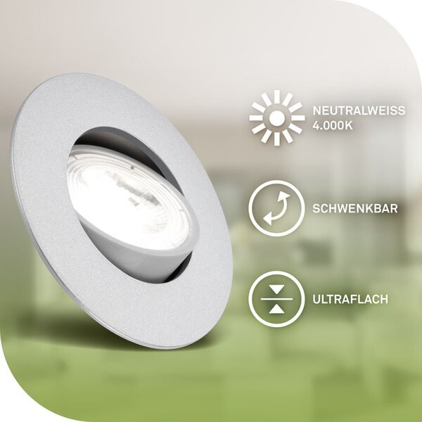 BRILO 7989034 3ks sada LED vestavné bodové svítidlo EEK A 2W, 230V, nastavitelné, ultraploché, 90mm, matný chrom - BRILO