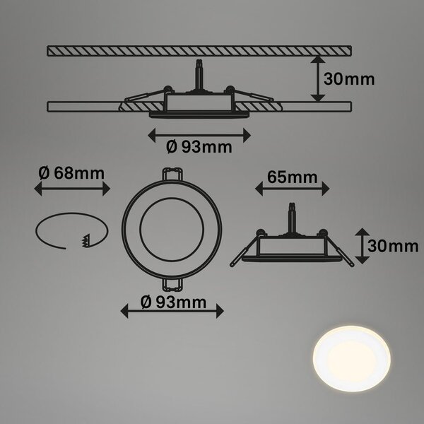 BRILO 7988036 Gima 3ks sada LED vestavné bodové svítidlo, 3 krokové ovládání, bílé - BRILO