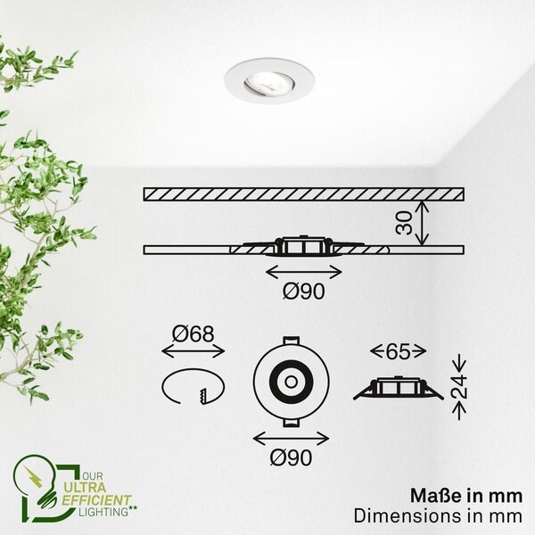 BRILO 7989036 3ks sada LED vestavné bodové svítidlo EEK A 90mm, nastavitelné, ploché, 2W, 4000K, bílé - BRILO