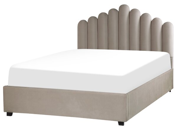 Postel s úložným prostorem VINCENNES Umělý samet Taupe 140 x 200 cm