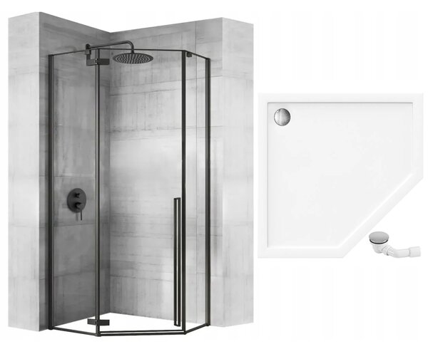Rea Diamond, sprchový kout 90x90x200 cm + černá sprchová vanička, KPL-15622
