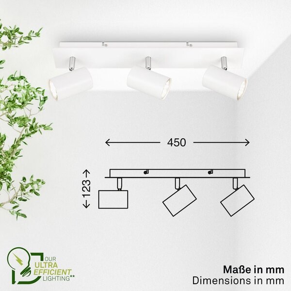 BRILO 2840036 Isil A LED stropní bodové svítidlo, energetická třída A, 3-ramenné, 50.000h životnost, nastavitelné, bílé - BRILO