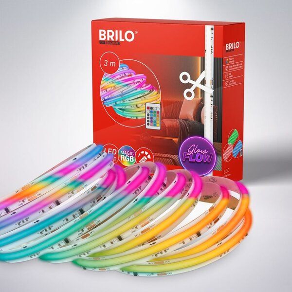 BRILO 2322480 COB LED pásek 3m, dálkový ovladač, RGB IC dynamické barvy, bílý - BRILO
