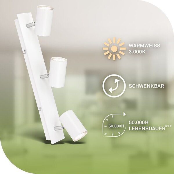 BRILO 2840036 Isil A LED stropní bodové svítidlo, energetická třída A, 3-ramenné, 50.000h životnost, nastavitelné, bílé - BRILO