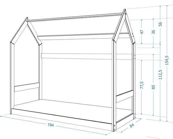 AJK Dětská postel - DOMEČEK Velikost spací plochy: 160x80, Barva dílů: borovice