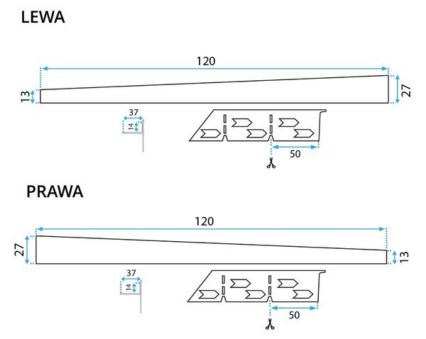 Lišta sprchového žlabu 120 cm broušená zlatá