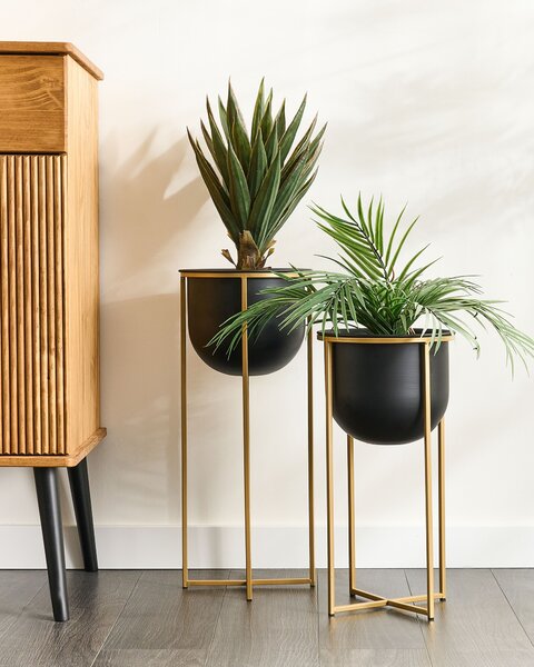 Sada 2 vyvýšených květináčů THUJA Kov 21 cm Černá