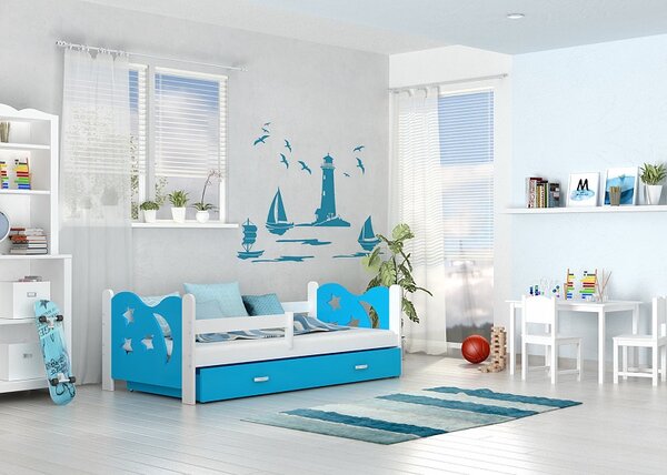 AJK Dětská postel Denis MDF Velikost spací plochy: 160x80, Barva dílů: bílá, Barva konstrukce: šedá